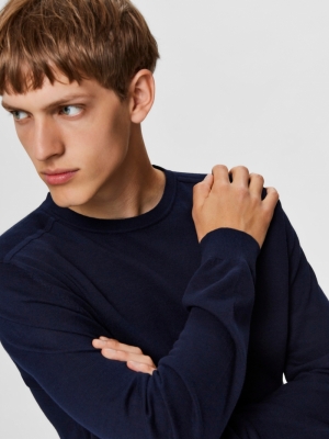 SLHBERG CREW NECK B NOOS Navy blazer melange