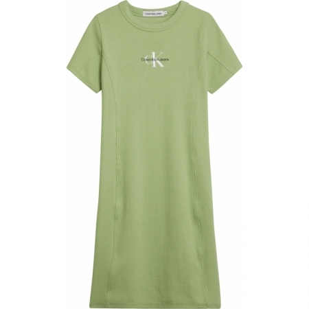MONOGRAM RIB FLARE DRESS LUR FLOURISHING GREEN