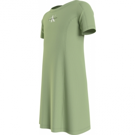 MONOGRAM RIB FLARE DRESS LUR FLOURISHING GREEN