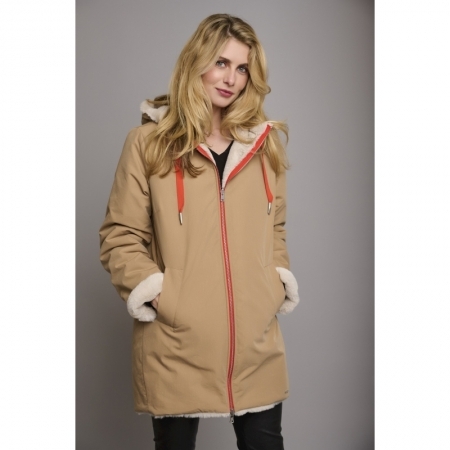 REVERSIBLE HOODED COAT COOKIE AND STONE