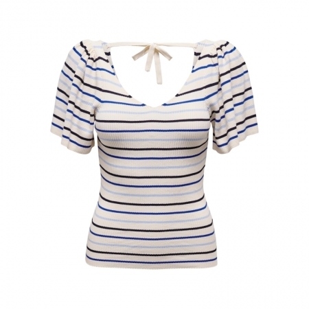 ONLLEELO STRIPE SS BACK V-NECK 212950007 Tofu/
