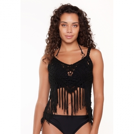 BEACH COVER-UPS CROCHETED TOP 02 BLACK