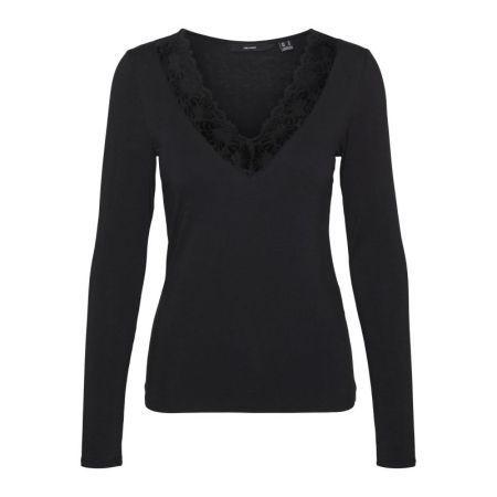 VMROSA LS V-NECK LACE TOP GA J 177868 Black